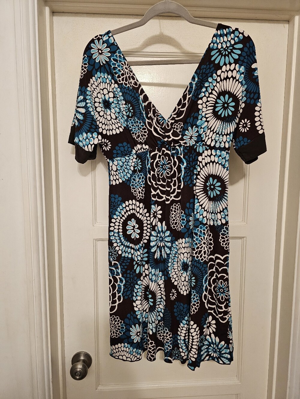 Perseption Brown, Blue & White Floral Midi Dress